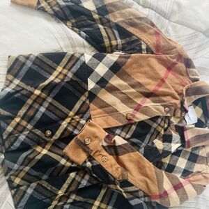 Burberry Kids Plaid Button Down Shirt - Black, Tan, Red